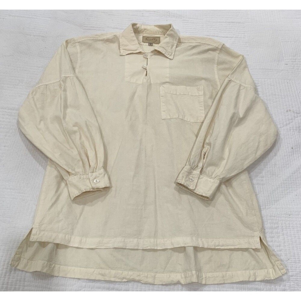 Scully RangeWear Mens Natural 100% Cotton Tombstone L/S Western Shirt Sz Medium